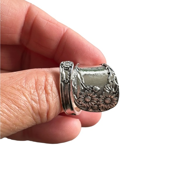 Silver Plated Floral Spoon Wrap Ring - Picture 4 of 8